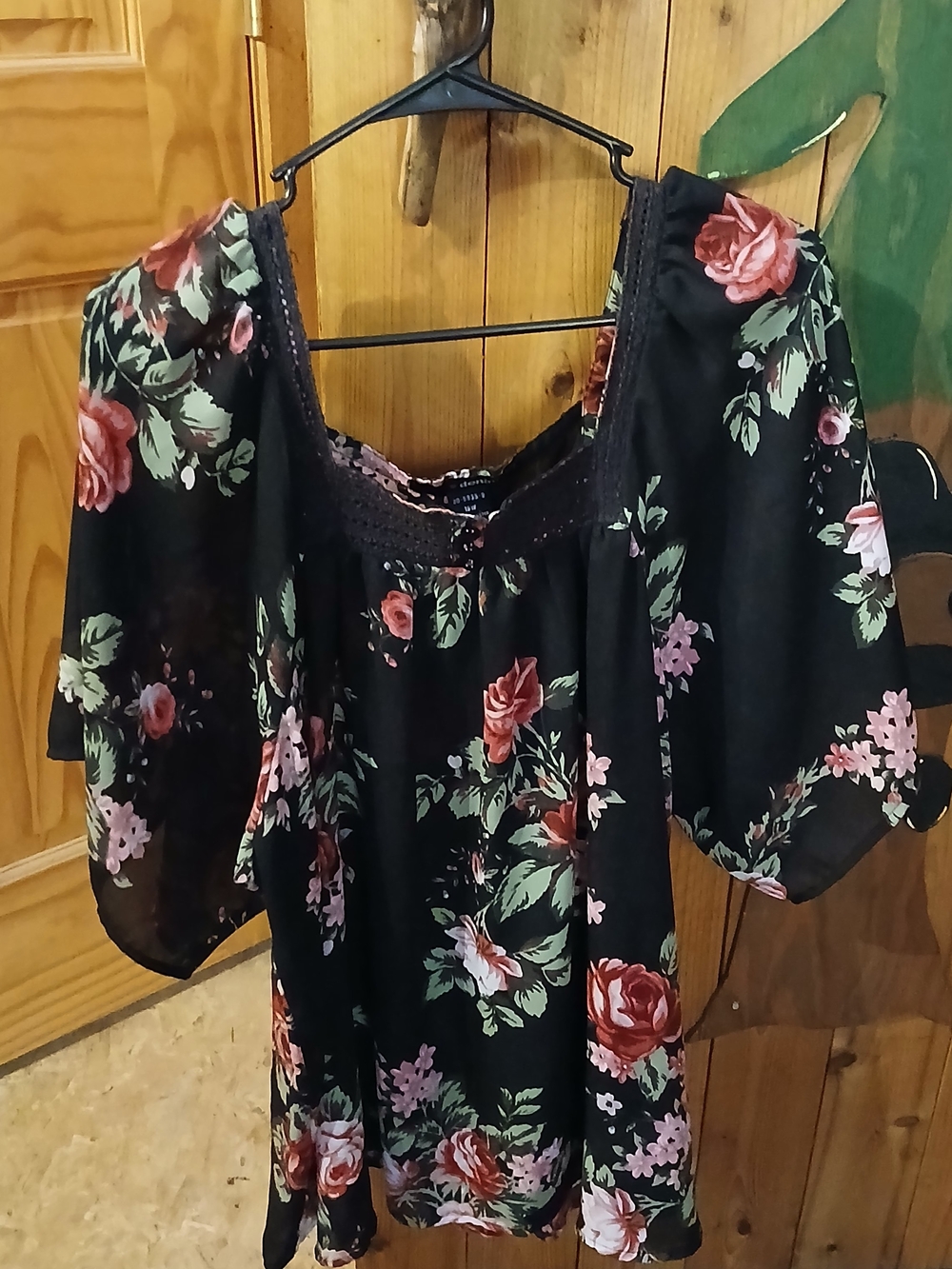 Denim 24/7 Black Floral  Blouse with Rose Print